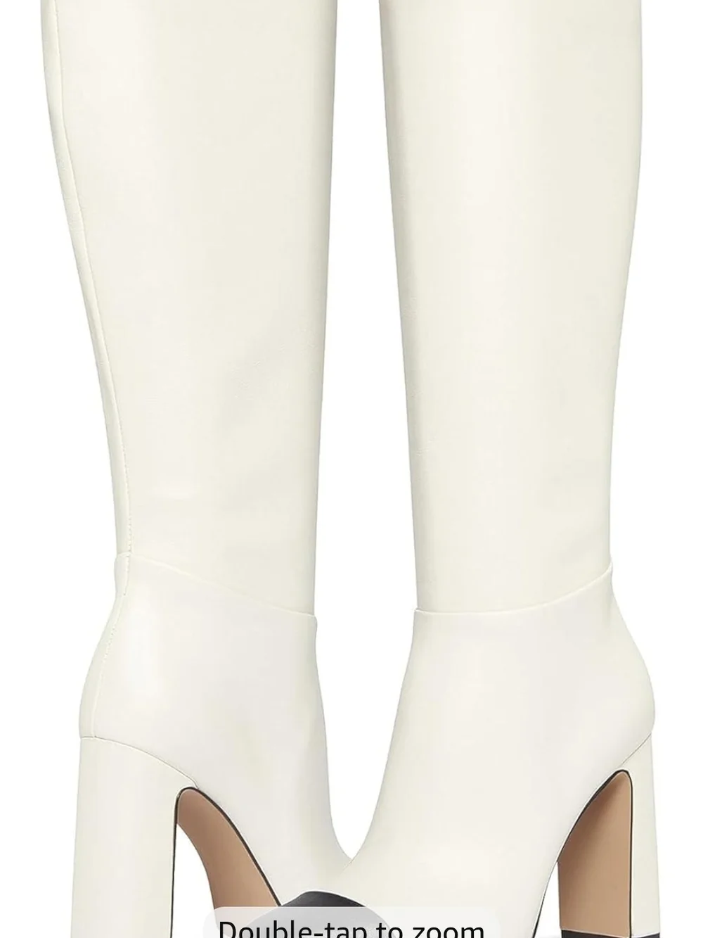 Steve Madden White Knee-High Block Heel Boot with Black Cap Toe